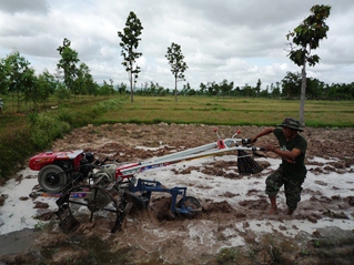 Advanced rice cultivation with Kubota two-wheeled (walk-behind) tractor ('iron buffalo')