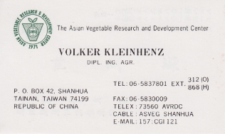 Name card AVRDC 1992-1995 - front