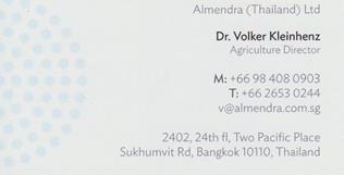 Name card Almendra (Thailand) Co. Ltd. 2017-2018 - front